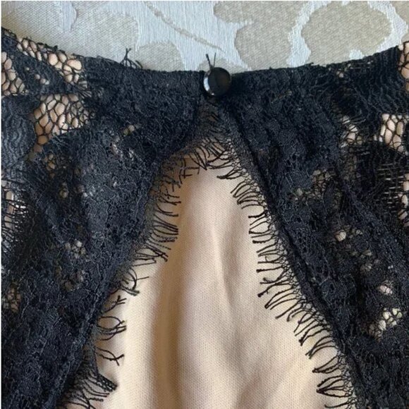 Lace Dress Short Sleeve Black with Nude Lining Keyhole Back - Picture 4 of 5